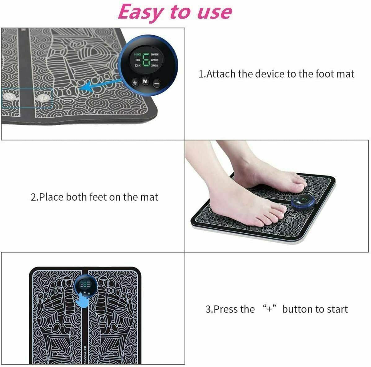 EMS Foot Massager Mat Electric Pad Blood Muscle Circulation Relief Pain LED USB